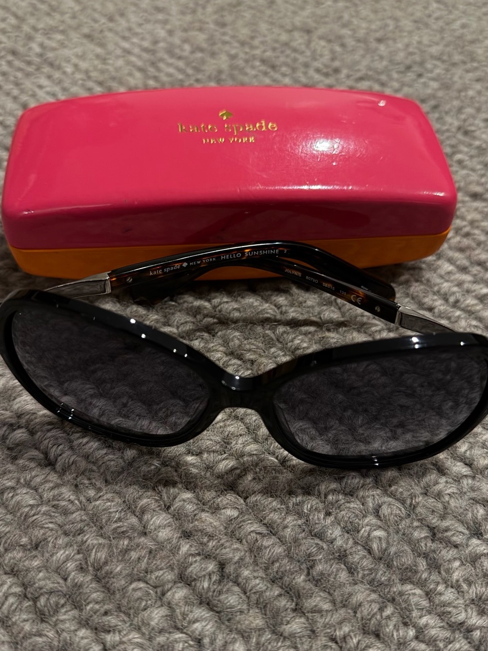 kate spade Black Women's Sunglasses with Pink & Orange Case